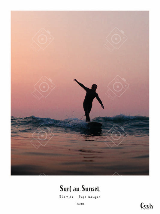 Affiche photo de surf Pays Basque, surf au sunset | Coolyposter poster affiche photo surf retro vintage sunset pays Basque 