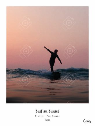 Affiche photo de surf Pays Basque, surf au sunset | Coolyposter poster affiche photo surf retro vintage sunset pays Basque